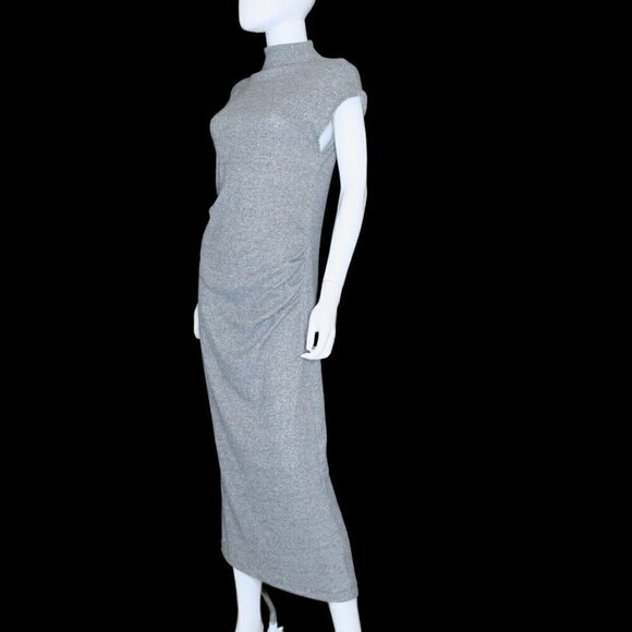 Zara Gray Sweater Dress Ruched Mid-Calf Sheath Dress Mock Neck Women's Large - Picture 3 of 8